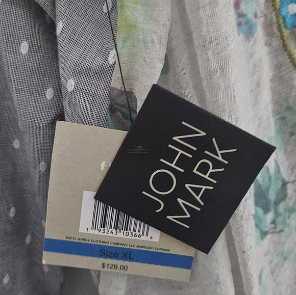NWT John Mark Mixed Media Polka Dot Boho Embroidered Floral Detailed Shirt XL - Picture 7 of 9